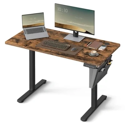 Abbildung von SONGMICS Höhenverstellbarer Schreibtisch elektrisch, 120 x 60 cm, Verstellbarer Tisch, Memory Funktion für 4 Höhen, Büro, vintagebraun LSD132K01