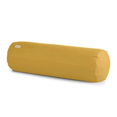 Abbildung von basaho Yoga Bolster Yogarolle Bio Baumwolle (OCS Zertifiziert) Buchweizenschalen Abnehmbarer und waschbarer Bezug Rolle Yogakissen (Senfgelb)