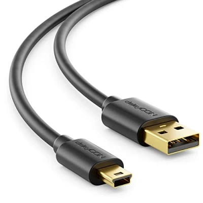 Abbildung von deleyCON 2m Mini USB 2.0 High Speed Kabel Ladekabel Datenkabel für Handys Smartphones Tablets Navis Mikrofon A Stecker zu B Schwarz