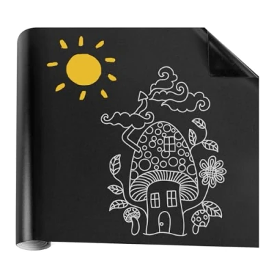 Abbildung von Tafelfolie Selbstklebend 300 * 43 cm kreidetafel Klein Schwarzer Abwischbar Kreidefolie für Schulen Büros Schreiben oder Basteln