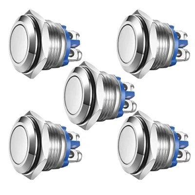 Abbildung von Gebildet 5Stücke 16mm Momentan Metall wasserdichte Taster Schraubklemmen Edelstahl Taste 2A 12V/24V/125V/250V (Flachkopf Taster)