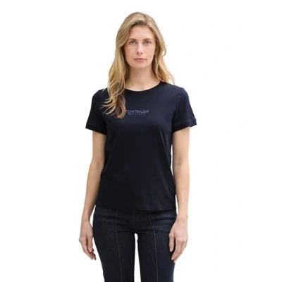 Abbildung von TOM Tailor LOGO Embroidery Tshirt print, Damen, Größe: Small, Sky captain blue