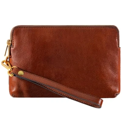 Abbildung von Time Resistance Leder Clutch für Herren Cognac Braun Organizer Tasche Handgelenktasche Aktentasche Handgefertigt in Italien Geschenkbox Inklusive