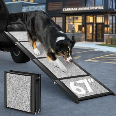 Abbildung von Pawaboo 170x50cm Auto Hunderampe, Hundetreppe Klapbar für kleine &amp; große Hunde, rutschfest Haustierrampe bis 250lbs, Stabile Hundeautorampe, Haustiere Einstiegshilfe Autos, LKWs und SUV