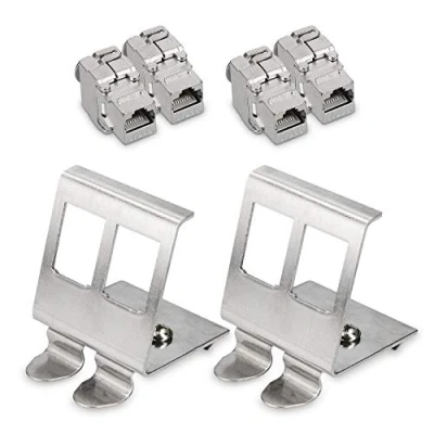 Abbildung von kwmobile Keystone Modul und Hutschienenadapter Set passt auf genormte Hutschiene 4X CAT 6A 2X Halter RJ45 Buchse geschirmt werkzeuglos