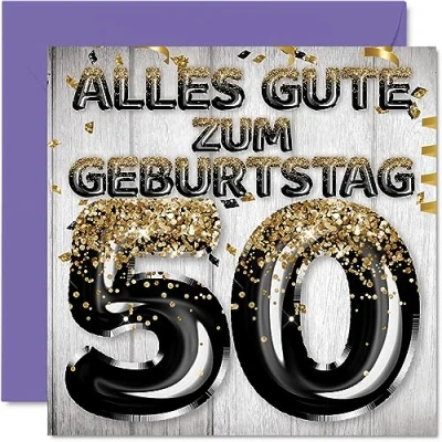 Abbildung von Stuff4 50. Geburtstagskarte für Männer Schwarz Gold Glitzerballons Alles Gute zum Geburtstagskarten 50 Jährige Mann Papa Opa Onkel, 145mm Fünfzig Fünfzigste Geburtstag Grußkarten