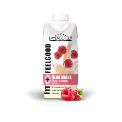Abbildung von Layenberger Fit+Feelgood Slim Shake Fixfertig, trinkfertiger Mahlzeitersatz für 8 Portionen mit je 208 kcal (8x 330 ml) Himbeer Vanille