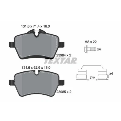 Abbildung von TEXTAR 2398401 Bremsbelagsatz für Verschleißwarnanzeiger vorbereitet mit Bremssattelschrauben Zubehör MINI: Hatchback, Convertible, Clubman