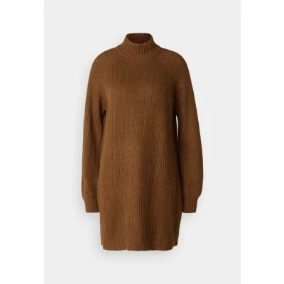 Abbildung von Noisy May Damen Langarm Strickkleid Regular Fit Mini Pullover Dress Rundhals Stehkragen Shirt NMTIMMY, Farben:Braun, Größe:M