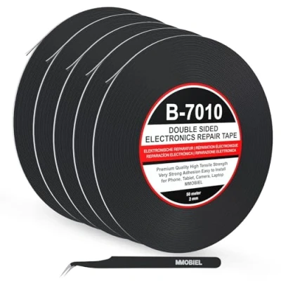Abbildung von MMOBIEL 5x 2 mm doppelseitiges Klebeband stark klebend Tape 50 m Rolle (Schwarz) für Smartphone Tablet Reparatur