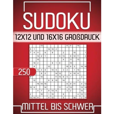 Abbildung von 250 Sudoku 12x12 und 16x16 Großdruck Mittel Bis Schwer: mit Lösungen.