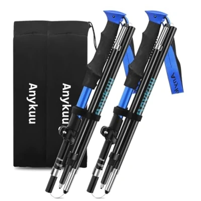 Abbildung von Anykuu Wanderstöcke Faltbar 110 130cm Nordic Walking Stöcke Teleskop Stoßfester Ultraleichter Campingrucksack Blau