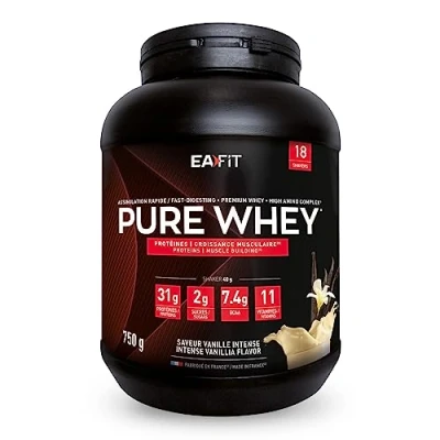Abbildung von Whey Protein Pulver Vanille 750g Premium Molkenproteine für Muskelaufbau Isolate Eiweißpulver Proteinpräparate EAFIT made in France