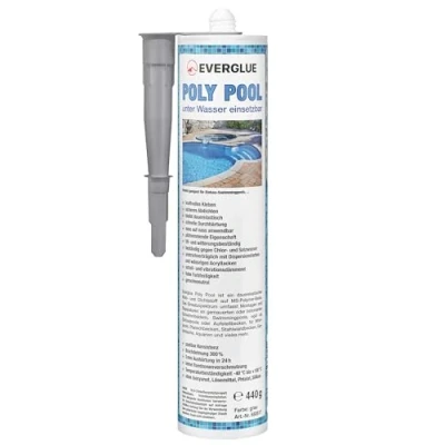 Abbildung von Everglue Poly Pool 1K MS Polymer Montagekleber zum Kleben und Abdichten, unter Wasser einsetzbar, ohne Silikon, UV beständig, bleibt dauerelastisch, Farbe: Grau, 440g Kartusche