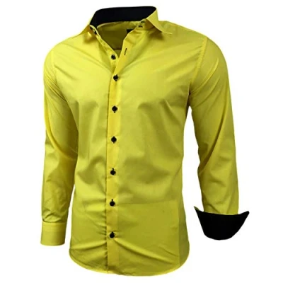 Abbildung von Baxboy Herren Hemd Slim Fit Bügelleicht für Anzug, Business, Hochzeit, Freizeit Langarm Hemden Männer Langarmhemd R 44, Farbe:Gelb, Größe:5XL