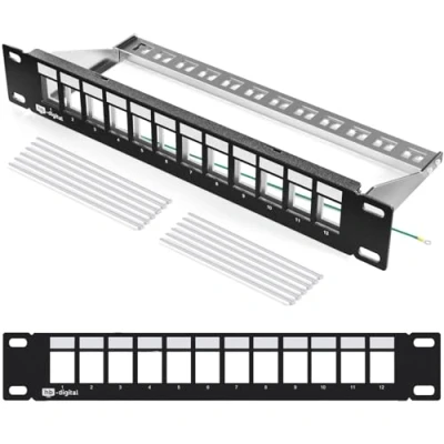 Abbildung von hb digital 12 Port Patchpanel Verteilerfeld Patchfeld Modular für RJ45 Keystone Module 10 Zoll CAT 5 6 7 Netzwerkschrank LAN Professional TIA568A TIA568B Switch Erdungskabel Schwarz