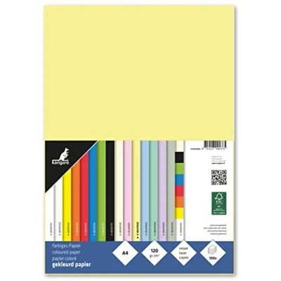Abbildung von Kangaro Tonpapier Pastell Gelb DIN A4 120g/m² FSC mix 100 pack Briefpapier Bastelpapier DIY