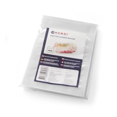 Abbildung von HENDI Vakuumbeutel, für Vakuum Verpackungsmaschine, Vakuumiergerät, Lebensmitteltaugliche Polyethylen Innenschicht, Aussenschicht aus Polyamid (Nylon), 65 µm, 100 Stück, 160x230mm