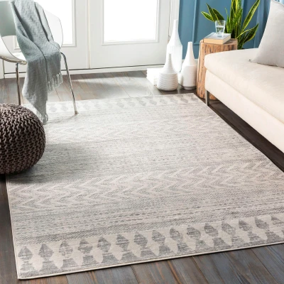 Abbildung von Livabliss Oslo Teppich Wohnzimmer Boho, großer Schlafzimmer 140x200 cm für Esszimmer mit geometrischem Muster, Skandinavischer Wohnzimmerteppich modern in Weiß und Grau