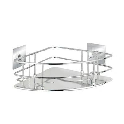 Abbildung von WENKO Turbo Loc Edelstahl Eckablage Quadro, Eck Duschcaddy, Befestigen ohne Bohren, 27,5 x 10 19,3 cm, Chrom