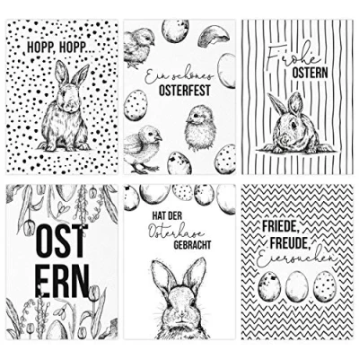 Abbildung von Papierdrachen 12 Osterkarten zum Sammeln und Verschicken liebevoll gestaltetes Postkarten Set Schwarz weiß Grußkarten 14