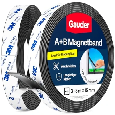 Abbildung von GAUDER A+B Magnetband für Fliegengitter &amp; Moskitonetze Selbstklebende Magnetstreifen mit starker gegenseitiger Anziehung Magnetklebeband Gegenstück starkem Kleber (3+3 m)