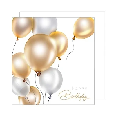 Abbildung von Edition Seidel Premium quadratische Geburtstagskarte mit Umschlag. Glückwunschkarte Happy Birthday Karte Geburtstag Mann Frau Teenager Luftballons Gold (GQ110)
