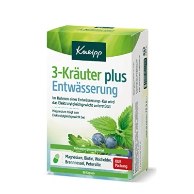 Abbildung von Kneipp 3 Kräuter plus Entwässerung auf natürliche Weise eine unterstützen, Magnesium, Biotin, Brennnesselblätter Wacholderbeeren Petersilienkraut Pulver, 60 Kapseln