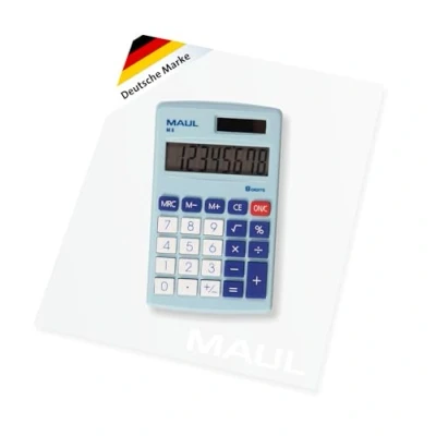 Abbildung von MAUL Taschenrechner M8 klein mit 8 Stellen Display Standardfunktionen für Büro, Zuhause, Schule Solar Batterienutzung bei Dunkelheit Blau