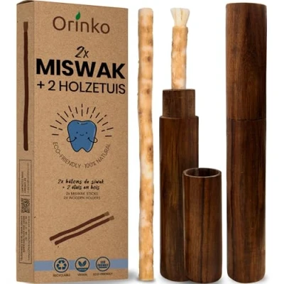 Abbildung von ORINKO 2 Siwak Stäbe + Holzetuis Miswak Zahnbürste natürlich, umweltfreundlich und vegan traditionelle Mundpflege Zahnaufhellung