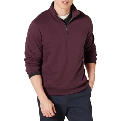 Abbildung von Amazon Essentials Herren Fleece Sweatshirt mit Langen Ärmeln und Viertel Reißverschluss, Burgunderrot, XL