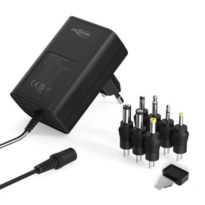 Abbildung von ANSMANN APS 1000 Universal Stecker Netzteil 12V inkl. 7 verschiedende Adapter Netzstecker bis max. 1000mA Netzadapter zur Stromversorgung vieler Elektrokleingeräte von 3 12 Volt regelbar