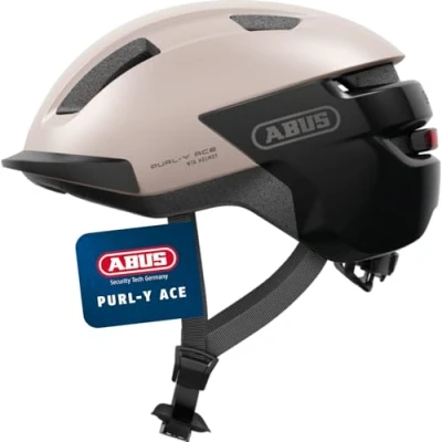 Abbildung von ABUS Fahrradhelm Purl Y ACE mit LED Licht geeignet Fahrten auf E Bike und S Pedelec Trendiger NTA Schutzhelm für Erwachsene Jugendliche Beige, Größe