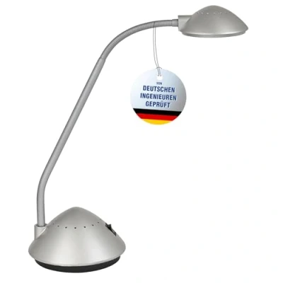 Abbildung von Maul Schreibtischlampe LED MAULarc Kleine mit Standfuß Klassische Tischlampe für Schreibtisch, Büro Flexible Lampe 3000K warmweißem Licht Silber