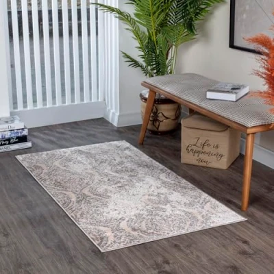Abbildung von Surya Meknes Vintage Teppich Läufer Flur, Esszimmer Wohnzimmer, Rugs Living Room Boho Orientalisch Style, Kurzflor Carpet Hellbeige 80x150cm