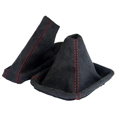 Abbildung von L &amp; P Car Design L&amp;P A0097 Schaltsack Schaltmanschette + Handbremsmanschette kompatibel mit BMW 3er e46 weiche Microfaser Schwarz Naht Rot