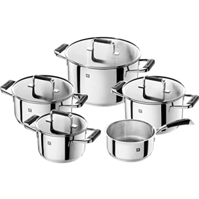 Abbildung von CORNELIA POLETTO by ZWILLING Kochtopfset 5 teilig, induktionsgeeignet, Edelstahl, Mit Glasdeckel, Silkongriffen, Silber