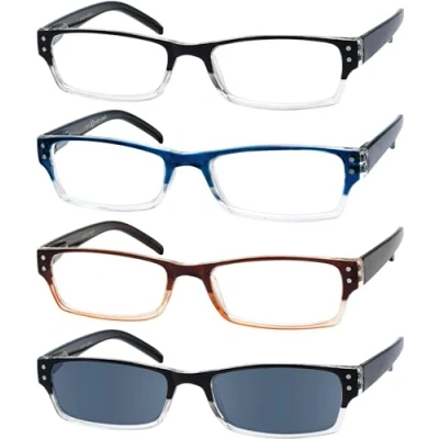 Abbildung von Eyekepper 4er pack Damen und Herren Rechteckige Lesebrille mit Federscharnieren sonnen schützt Gläser +1.00