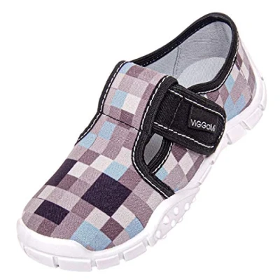 Abbildung von Viggami Jungen Hausschuhe Textilschuhe Dominik (Karo/Grau, 33)
