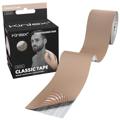 Abbildung von Kintex Kinesiologie Tape Classic, 5 cm x m, hautfreundliches &amp; wasserfestes Tape, Physio Medizinisches für Sport Physiotherapie (Beige)