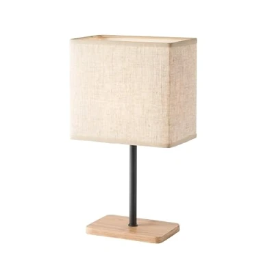 Abbildung von Fischer &amp; Honsel Tischleuchte Bozen sandschwarz matt/eichefarben natur Stoffschirm sandfarben Leinen L: 17 cm, B: 10 H: 30 cm mit Schnurschalter 1x E14 max. 25 W ohne Leuchtmittel