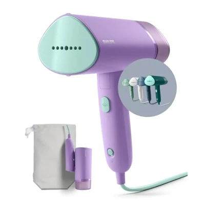 Abbildung von Philips 3000 Serie Tragbarer Dampfglätter 1000 W, Dampfleistung 20 g/min, 100ml Wassertank, Kein Bügelbrett erforderlich, Inklusive Aufbewahrungstasche, 630g geringes Gewicht, Lila (STH3010/30)