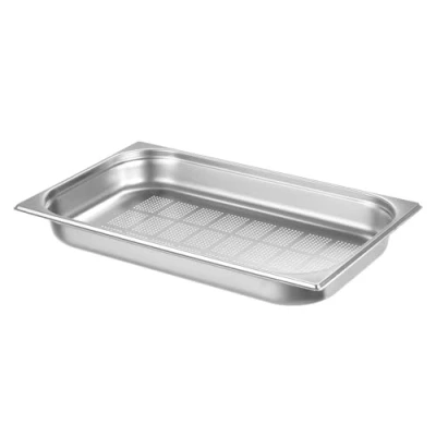 Abbildung von HENDI Gastronormbehälter, Temperaturbeständig von 40 bis 300C, Heissluftöfen Kühl und Tiefkühlschränken Chafing Dishes Bain Marie, Stapelbar, perforiert, 8,6L, GN 1/1, 530x325x(H)65mm, Edelstahl