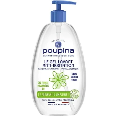 Abbildung von POUPINA Baby Anti Irritation Waschgel 97% Natürlich, 0 Sulfat Seife, Hypoallergen Hamamelis Körperbad Haar Gesicht, Vegan Made in France, 485 mL