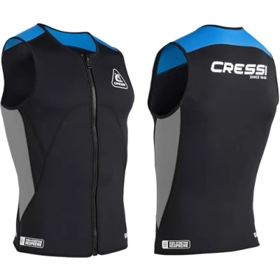 Abbildung von CRESSI Men&#039;s Guardian Neoprene Zipper Vest 2mm Doppelt Gefütterte Neoprenweste mit Reißverschluss, Schwarz/Blau, S/2