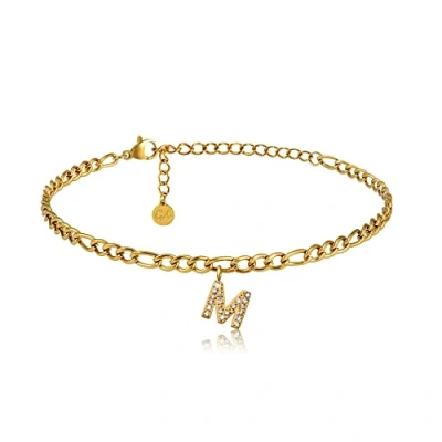 Abbildung von GD GOOD.designs Fußkettchen Gold mit Buchstaben M wasserfest 18K Vergoldung I Fussbändchen für Damen verstellbar aus Edelstahl (Buchstabe M)