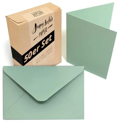Abbildung von Japun 50er Set blanko Falt Karten inkl. Briefumschläge, Klapp zum gestalten, beschriften oder bedrucken DIN A6 / C6 grün