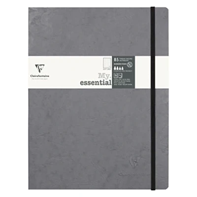 Abbildung von Clairefontaine 794435C Notizbuch My.Essential Age Bag, Format B5 (19x25 cm), mit Fadenbindung, 96 Blatt nummeriert, dot/punktkariert, Papier elfenbein 90g, Hellgrau, 1 Stück