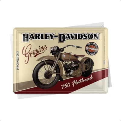 Abbildung von Nostalgic Art Retro Blechpostkarte, 10 x 14 cm, Harley Davidson Flathead Geschenk Idee für Biker, Postkarte aus Metall, Mini Blechschild als Grußkarte