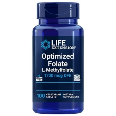 Abbildung von Life Extension, Optimized Folate, 100 vegetarische Tabletten, 1020mg Vitamin B9 (Folsäure) je Dosis, Glutenfrei, Sojafrei, GMO frei, Geschmacksneutral